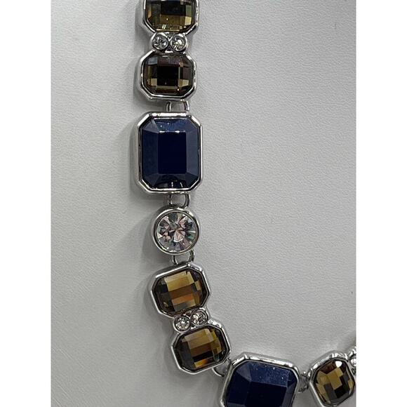 Lia Sophia Drama Club Blue Yellow Rhinestone Silver Tone Necklace Earring Set - Picture 5 of 14